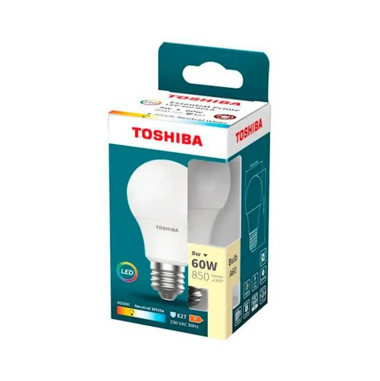 BOMBILLA LED TOSHIBA ESSENTIAL A60 E27 8W LUZ NEUTRA 4000K