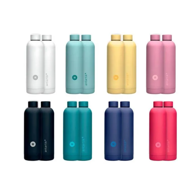 BOTELLA ANTARTIK ISOTERMICA ACERO INOXIDABLE LIBRE DE BPA 500ML EXPOSITOR CON 8 BOTELLAS
