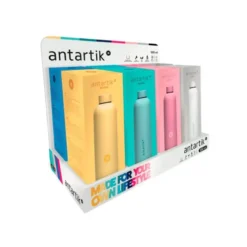 BOTELLA ANTARTIK ISOTERMICA ACERO INOXIDABLE LIBRE DE BPA 500ML EXPOSITOR CON 8 BOTELLAS