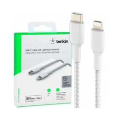 CABLE TRENZADO BELKIN CAA004BT1MWH USB-C A LIGHTNING BOOST CHARGE LARGO 1 M COLOR BLANCO