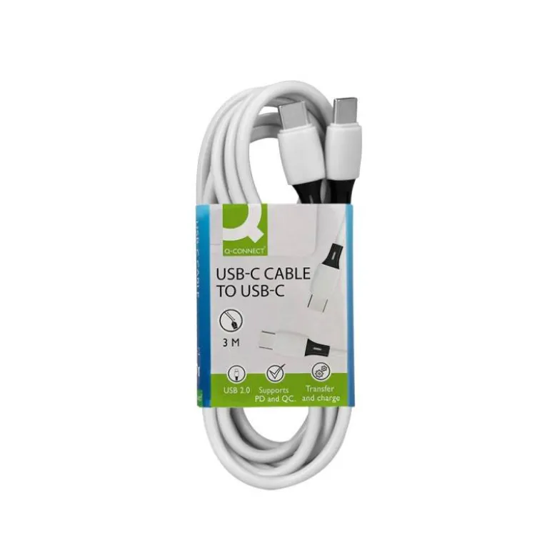 CABLE USB-C A USB-C Q-CONNECT PVC LONGITUD 3M BLANCO