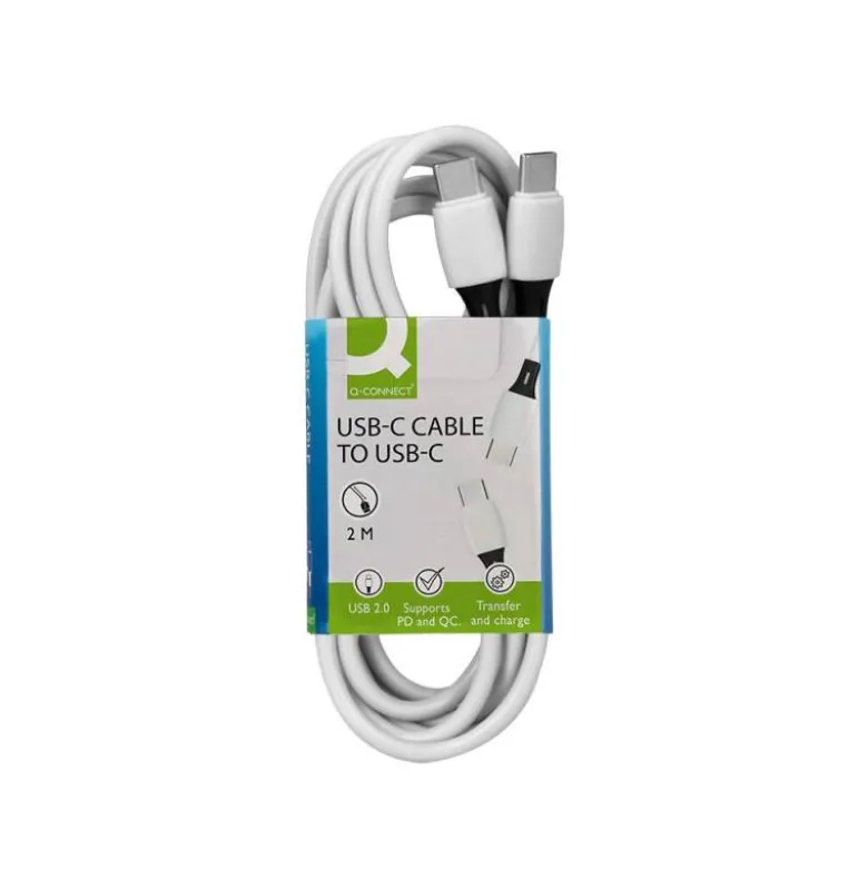 CABLE USB-C A USB-C Q-CONNECT PVC LONGITUD 2M BLANCO