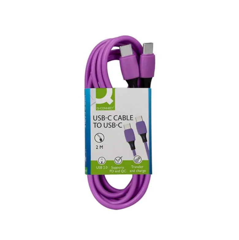 CABLE USB-C A USB-C Q-CONNECT PVC LONGITUD 2M MORADO