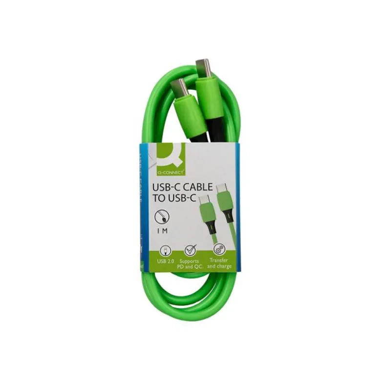 CABLE USB-C A USB-C Q-CONNECT PVC LONGITUD 1M VERDE