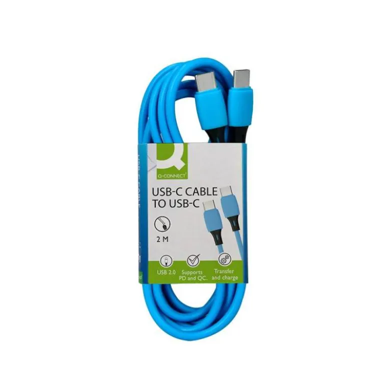 CABLE USB-C A USB-C Q-CONNECT PVC LONGITUD 2M AZUL