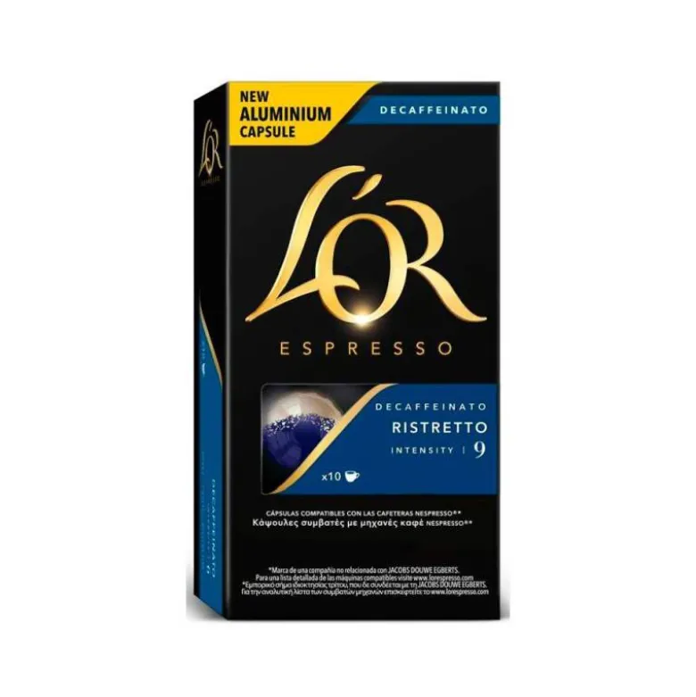CAFE L'OR ESPRESSO DESCAFEINADO RISTRETTO INTENSIDAD 9 CAJA DE 10 CAPSULAS COMPATIBLE NESPRESSO