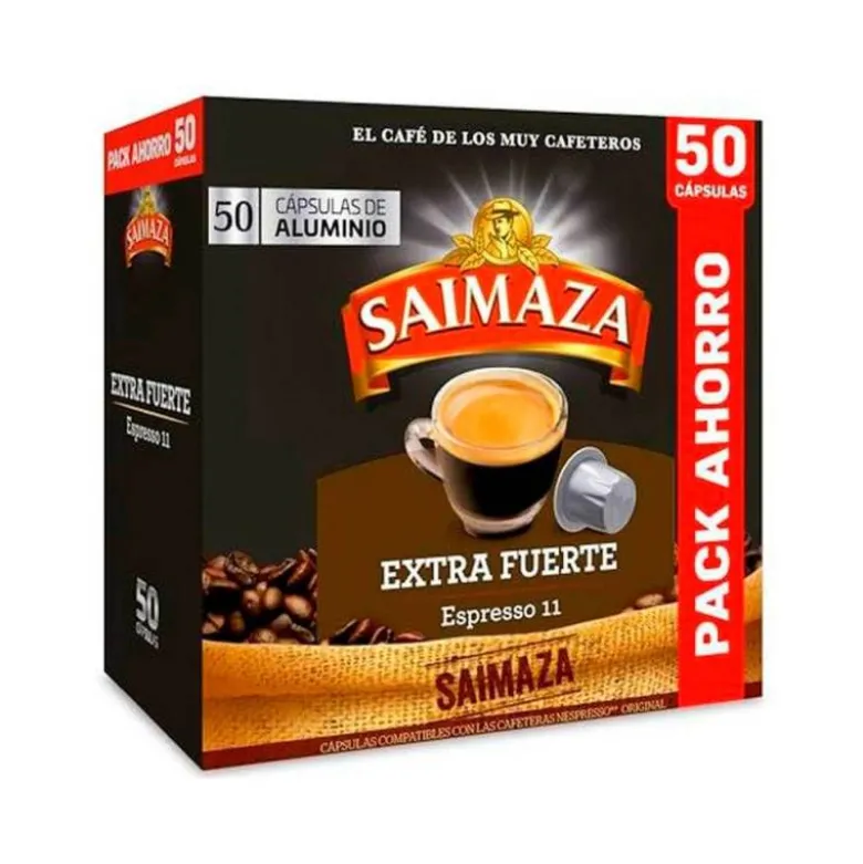CAFE SAIMAZA EXTRA FUERTE ESPRESSO INTENSIDAD 11 CAJA DE 50 CAPSULAS COMPATIBLE NESPRESSO