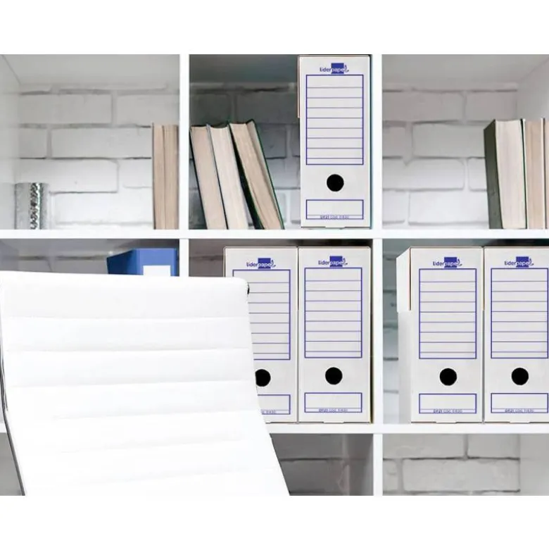 CAJA ARCHIVO DEFINITIVO LIDERPAPEL ECOUSE CARTÓN 100% RECICLADO 106 LISTADOS DE ORDENADOR 430X316X116MM 325G/M2