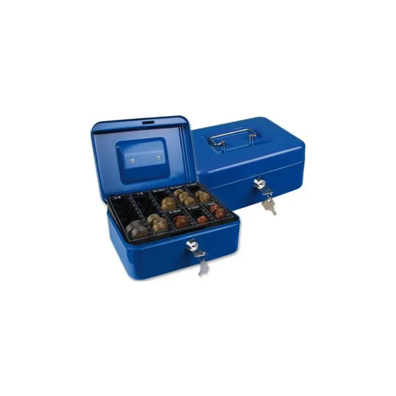 Caja caudales Q-Connect 8" 200x160x90 mm azul con bandeja portamonedas