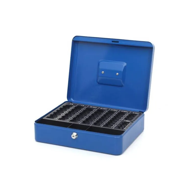 Caja caudales Q-Connect 12" 300x240x90 mm azul con bandeja portamonedas