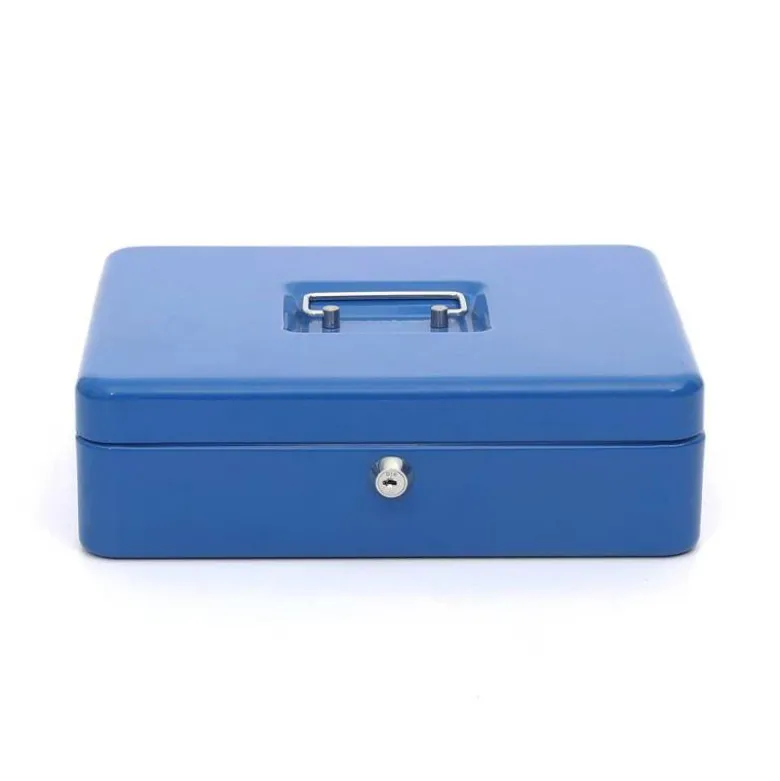 Caja caudales Q-Connect 12" 300x240x90 mm azul con bandeja portamonedas