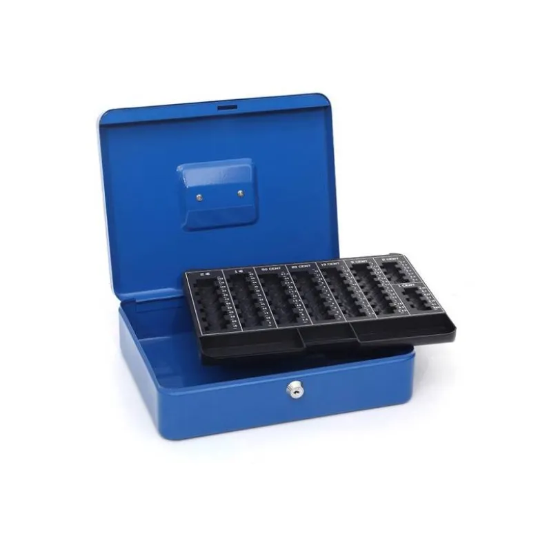 Caja caudales Q-Connect 12" 300x240x90 mm azul con bandeja portamonedas