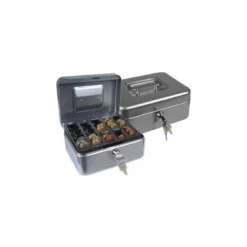 Caja caudales Q-Connect 8" 200x160x90 mm color plata con bandeja portamonedas