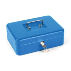Caja caudales Q-Connect 10" 250x180x90 mm color azul con bandeja portamonedas