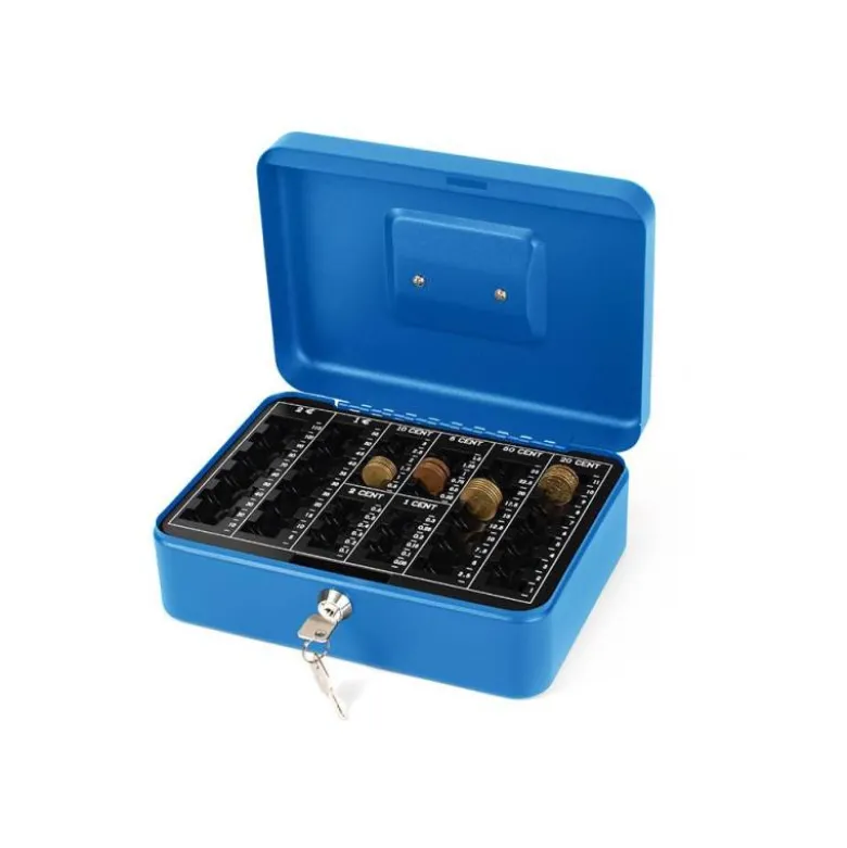 Caja caudales Q-Connect 10" 250x180x90 mm color azul con bandeja portamonedas