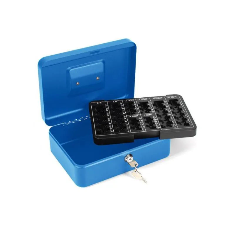 Caja caudales Q-Connect 10" 250x180x90 mm color azul con bandeja portamonedas