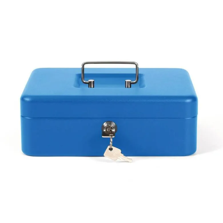 Caja caudales Q-Connect 10" 250x180x90 mm color azul con bandeja portamonedas