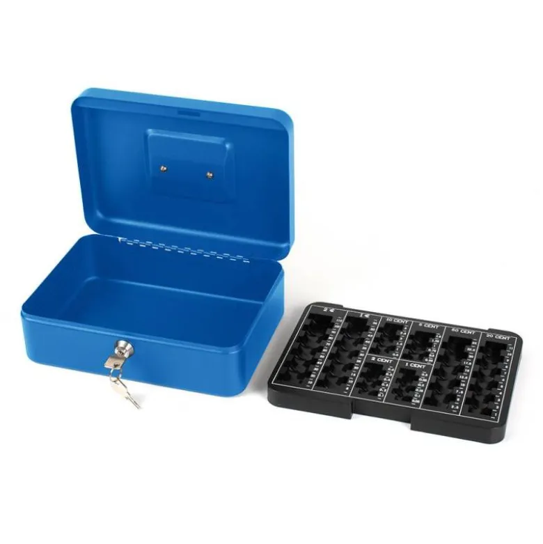 Caja caudales Q-Connect 10" 250x180x90 mm color azul con bandeja portamonedas