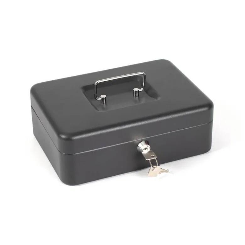 Caja caudales Q-Connect 10" 250x180x90 mm negro con bandeja portamonedas.