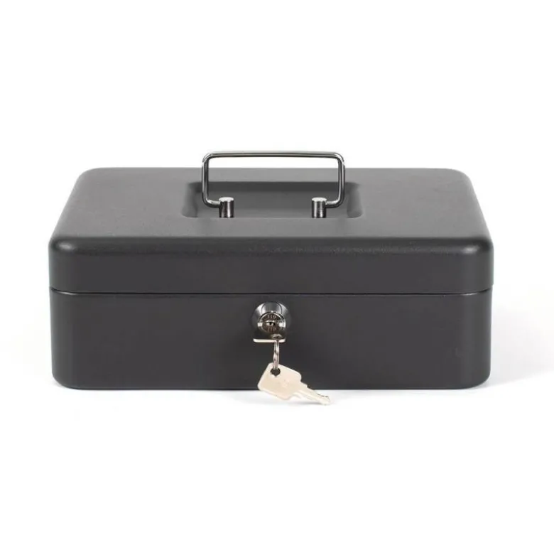 Caja caudales Q-Connect 10" 250x180x90 mm negro con bandeja portamonedas.