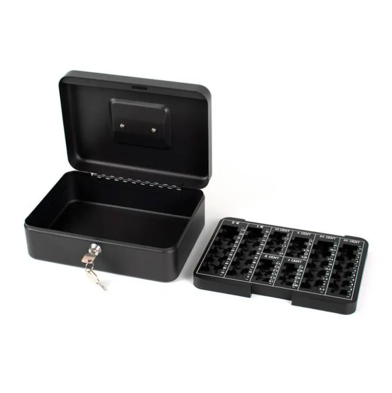 Caja caudales Q-Connect 10" 250x180x90 mm negro con bandeja portamonedas.