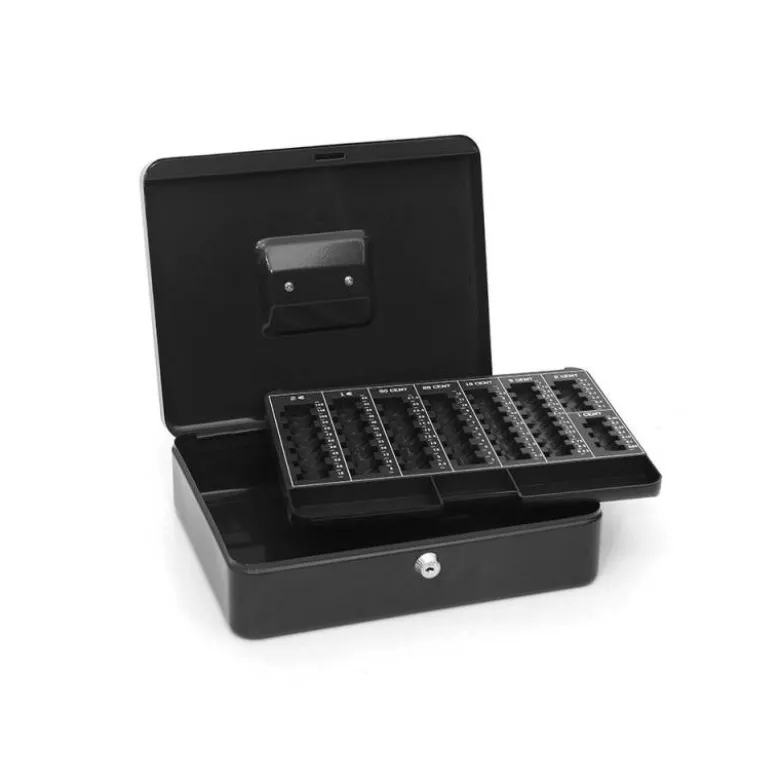 Caja caudales Q-Connect 12" 300x240x90 mm negro con bandeja portamonedas