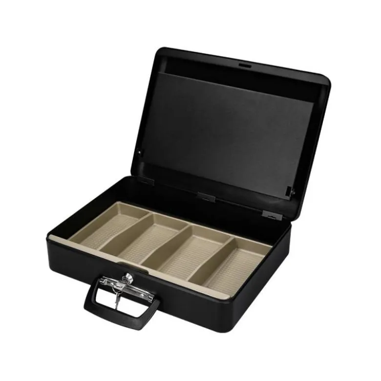 Caja caudales Q-Connect 14,5" 370x290x110 mm negro con bandeja portamonedas y para billetes