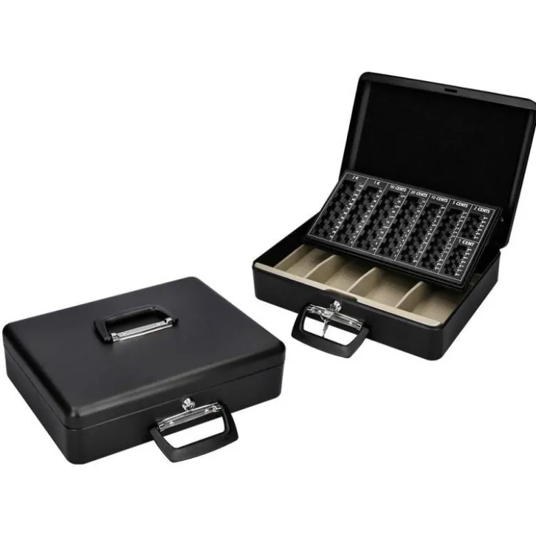 Caja caudales Q-Connect 14,5" 370x290x110 mm negro con bandeja portamonedas y para billetes
