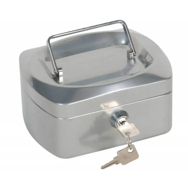 Caja caudales Q-Connect 6" 152x115x80 mm plata con bandeja portamonedas