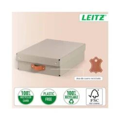CAJA DE ALMACENAJE LEITZ CARTON MEDIANA BAJA CON ASA DE PIEL COLOR BEIGE PACK DE 2 UNIDADES