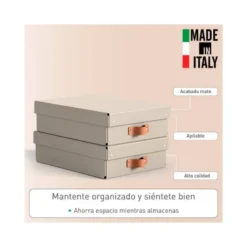 CAJA DE ALMACENAJE LEITZ CARTON MEDIANA BAJA CON ASA DE PIEL COLOR BEIGE PACK DE 2 UNIDADES