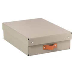 CAJA DE ALMACENAJE LEITZ CARTON MEDIANA BAJA CON ASA DE PIEL COLOR BEIGE PACK DE 2 UNIDADES