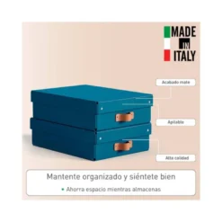 CAJA DE ALMACENAJE LEITZ CARTON MEDIANA BAJA CON ASA DE PIEL COLOR AZUL PACK DE 2 UNIDADES