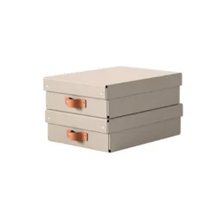 CAJA DE ALMACENAJE LEITZ CARTON MEDIANA BAJA CON ASA DE PIEL COLOR AZUL PACK DE 2 UNIDADES