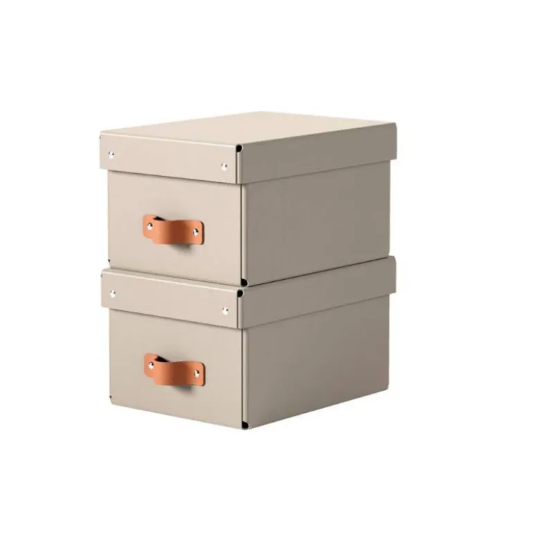 CAJA DE ALMACENAJE LEITZ CARTON PEQUEÑA CON ASA DE PIEL COLOR BEIGE PACK DE 2 UNIDADES