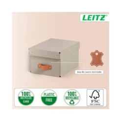 CAJA DE ALMACENAJE LEITZ CARTON PEQUEÑA CON ASA DE PIEL COLOR BEIGE PACK DE 2 UNIDADES
