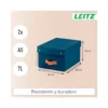 CAJA DE ALMACENAJE LEITZ CARTON PEQUEÑA CON ASA DE PIEL COLOR AZUL PACK DE 2 UNIDADES