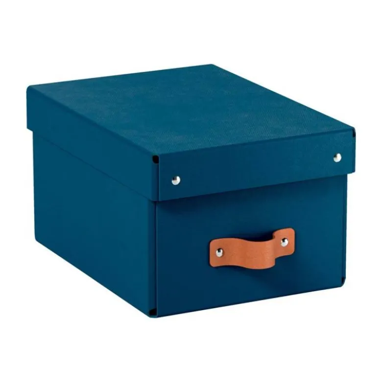 CAJA DE ALMACENAJE LEITZ CARTON PEQUEÑA CON ASA DE PIEL COLOR AZUL PACK DE 2 UNIDADES