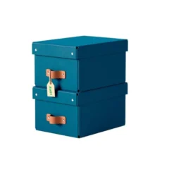 CAJA DE ALMACENAJE LEITZ CARTON PEQUEÑA CON ASA DE PIEL COLOR AZUL PACK DE 2 UNIDADES