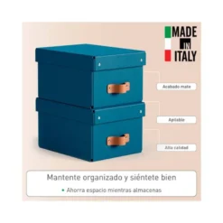 CAJA DE ALMACENAJE LEITZ CARTON PEQUEÑA CON ASA DE PIEL COLOR AZUL PACK DE 2 UNIDADES