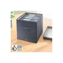 CAJA DE ALMACENAJE LEITZ TELA CON TAPA L DOS PIEZAS GRIS