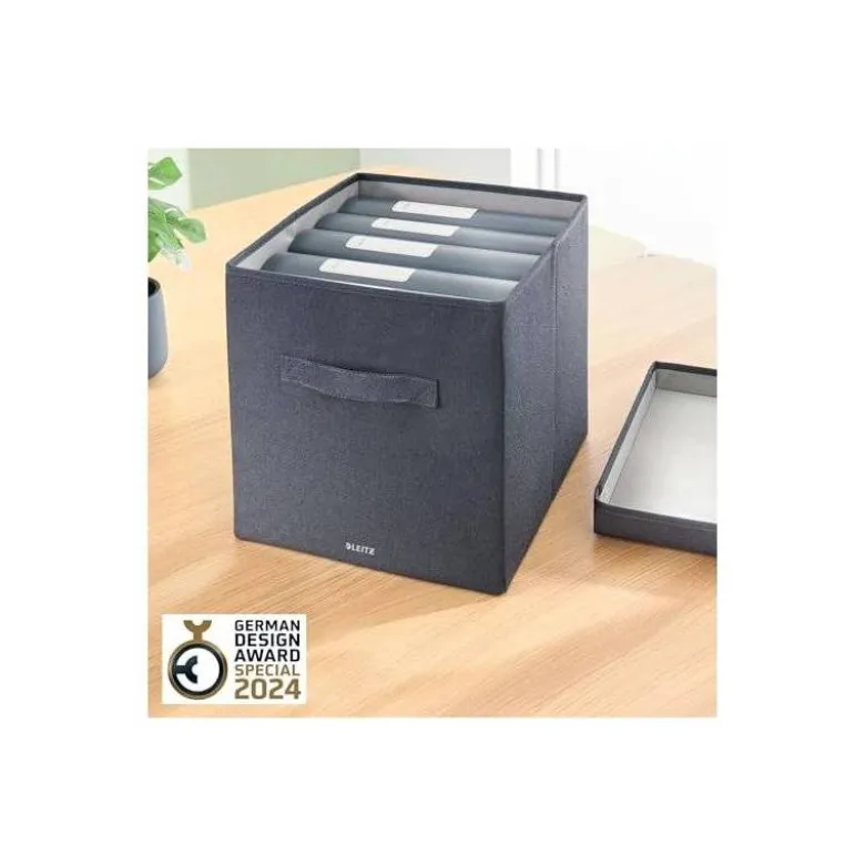 CAJA DE ALMACENAJE LEITZ TELA CON TAPA L DOS PIEZAS GRIS