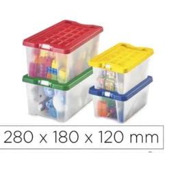 CAJA MULTIUSOS FAIBO TRANSPARENTE CON ASAS Y TAPA COLORES CAPACIDAD 4 L 280X180X120 MM