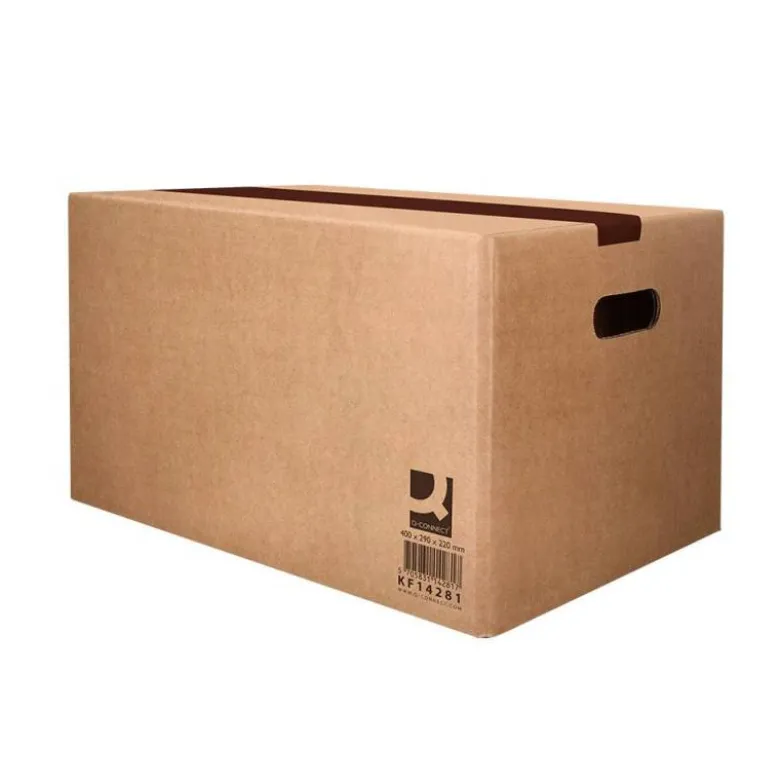 CAJA PARA EMBALAR Q-CONNECT AMERICANA CON FONDO AUTOMATICOY ASAS CARTON CANAL SIMPLE 5 MM COLOR KRAFT 500X400X300 MM
