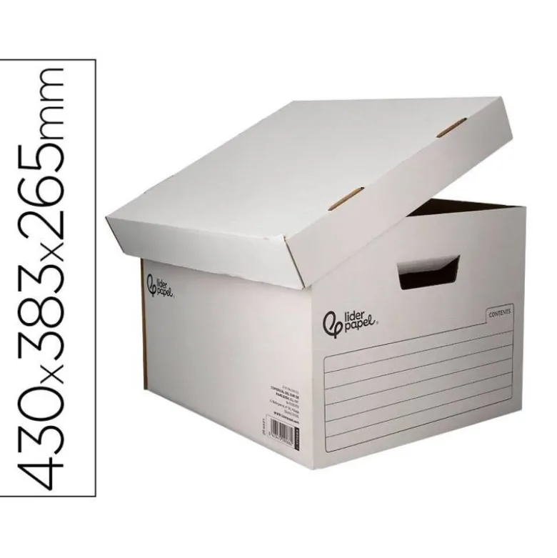 CAJON CONTENEDOR LIDERPAPEL CARTON AUTOMATICO PARA 4 CAJASARCHIVO DEF. FOLIO / 5 ARCHIVADORES A-Z 430X383X265MM