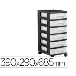 CAJONERA ARCHIVO 2000 6 CAJONES TRANSPARENTE CARCASA NEGRA 6 LITROS CON RUEDAS 390X290X685 MM