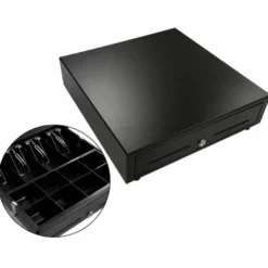 Cajon portamonedas 8 monederos 4 billeteros apertura electrica negro 330x335x105 mm.