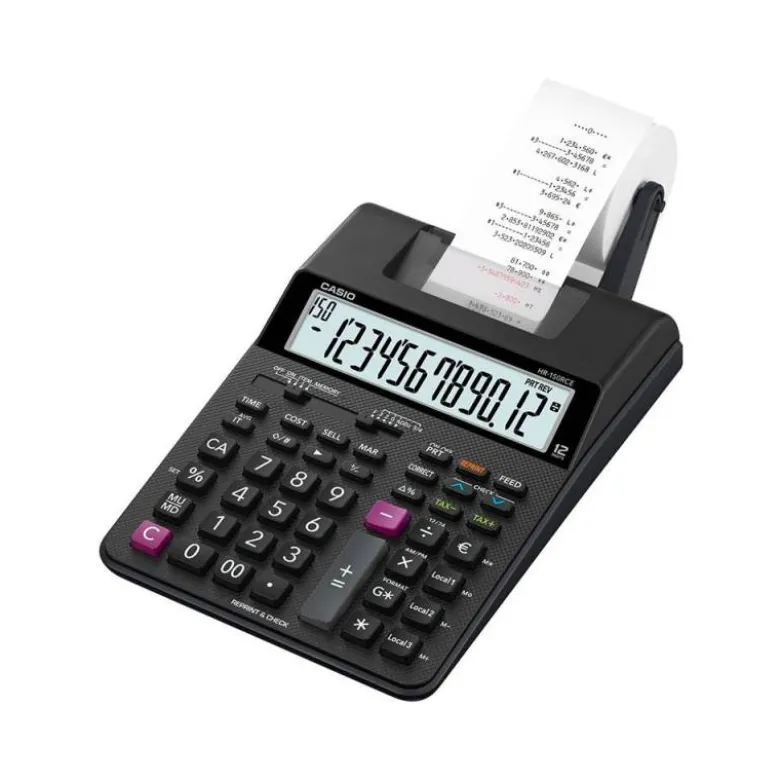CALCULADORA CASIO HR-150RCE IMPRESORA PANTALLA LC PAPEL 58 MM IMPRESION BICOLOR 12 DIGITOS AC/DC COLOR NEGRO