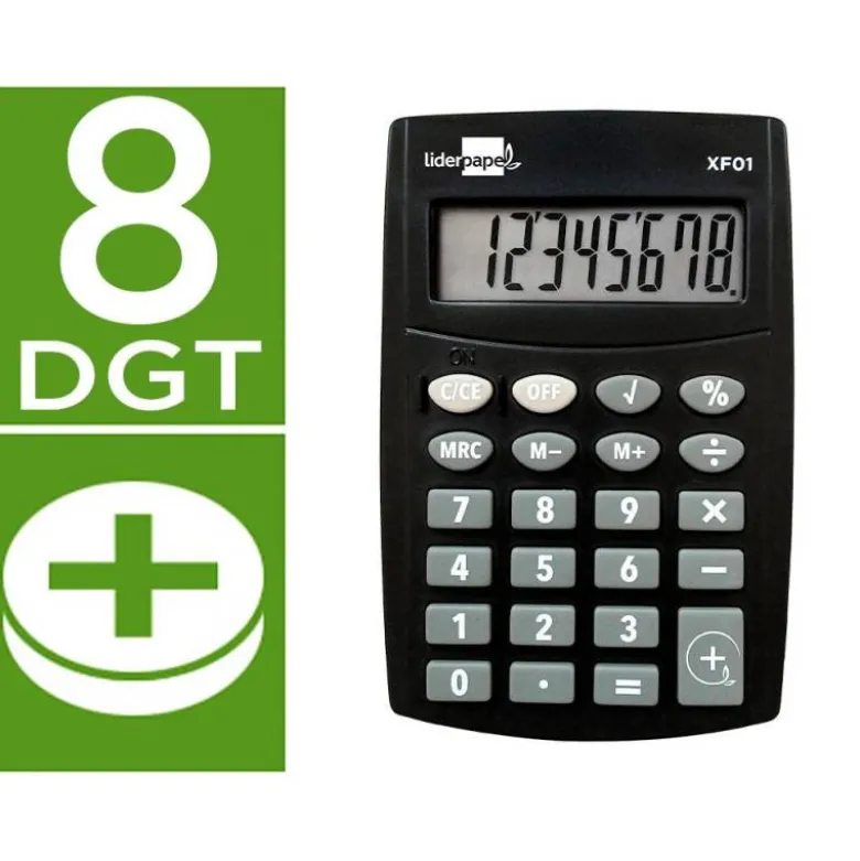 CALCULADORA LIDERPAPEL BOLSILLO XF01 8 DIGITOS PILAS COLOR NEGRO 99X64X9 MM