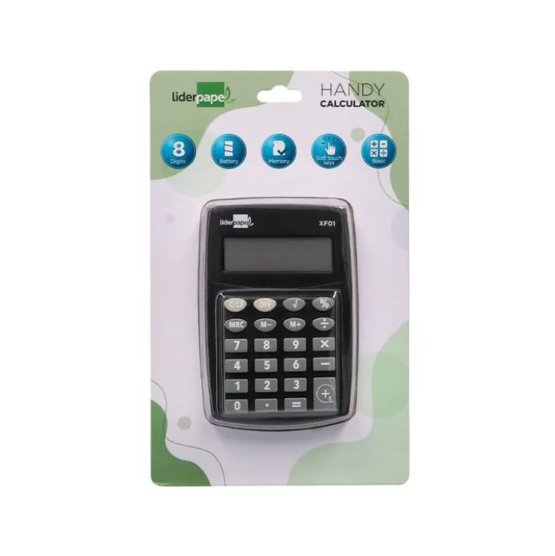 CALCULADORA LIDERPAPEL BOLSILLO XF01 8 DIGITOS PILAS COLOR NEGRO 99X64X9 MM